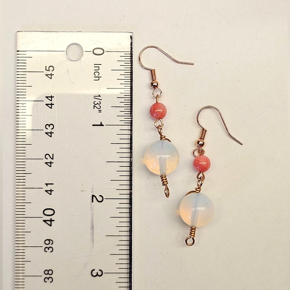 Opalite and Pink Shell Beaded Earrings - Picture 6 of 6